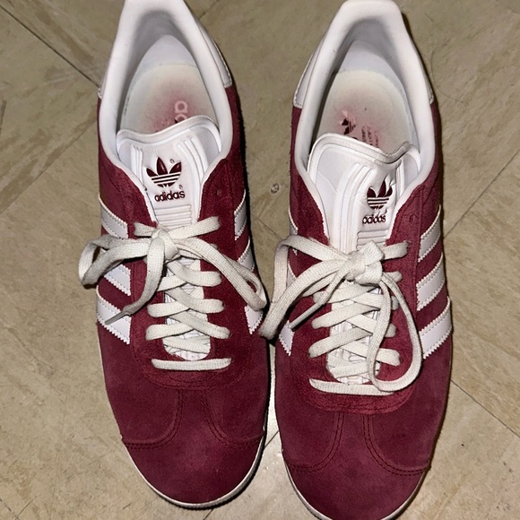 adidas Shoes - Adidas burgundy and white suede gazelle sneakers